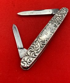 Vintage EMPIRE KNIFE CO Sterling Silver 2-Blade Shadow Pen Folding Pocket Knife c.1856-1930