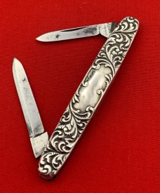Vintage EMPIRE KNIFE CO Sterling Silver 2-Blade Shadow Pen Folding Pocket Knife c.1856-1930