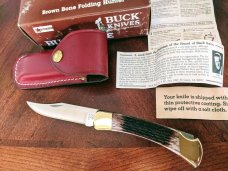 Buck 110 Brown Jigged Bone Vintage 1990 *Super Mint* w/ box, sheath, papers*