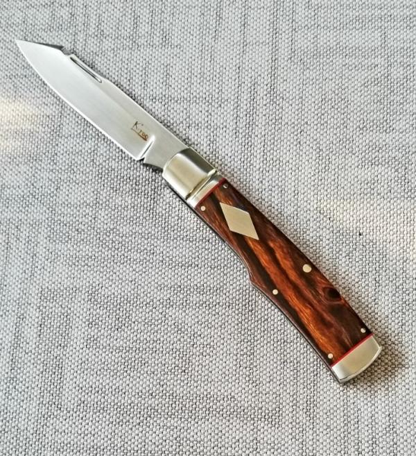 K'roo Custom Native Knife, NEW,W/ slip, 4"..Arizona Desert Ironwood..red accents..rwl34. Filework 