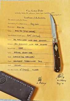 K'roo Custom African Blackwood Slimline Wharnie,W/coaslip, 4"..rwl34...filework..diamond shield 