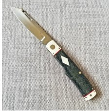 K'roo Custom Native Knife, NEW,W/ slip, 4"..Denim Micarta and Tusk ..red accents..rwl34. Filework