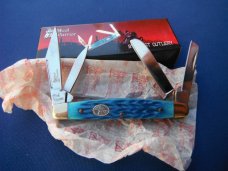 Steel Warrior Folding 4 Blade Congress Pocket Knife W/ Beautiful Blue Jigged Bone scales NOS/NIB