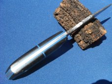 Custom handmade fixed blade knife with leather sheath.  A very sharp edge.