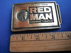 1978 Red Man Chewing Tabaco  Solid Brass Belt Buckle. Made in the USA!!! 