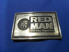 1978 Red Man Chewing Tabaco  Solid Brass Belt Buckle. Made in the USA!!! 
