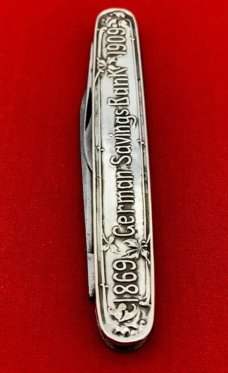 Vintage EMPIRE KNIFE CO German Savings Bank Sterling Silver 2-Blade Pen Pocket Knife c.1909