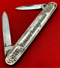 Vintage EMPIRE KNIFE CO German Savings Bank Sterling Silver 2-Blade Pen Pocket Knife c.1909
