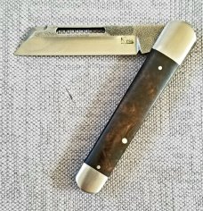K'roo Custom Sheepsfoot Sleeveboard,3.86" N690..brut de force  look...Zebrawood Scales..Scagel cut