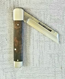 K'roo Custom Sheepsfoot Sleeveboard,3.86" N690..brut de force  look...Zebrawood Scales..Scagel cut