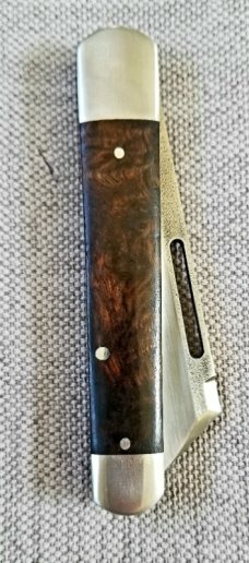 K'roo Custom Sheepsfoot Sleeveboard,3.86" N690..brut de force  look...Zebrawood Scales..Scagel cut