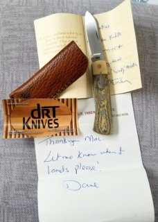 DrT Dino pattern, Caterpillar Fordite and Westinghouse micarta 3.75" closed ,coa/slip