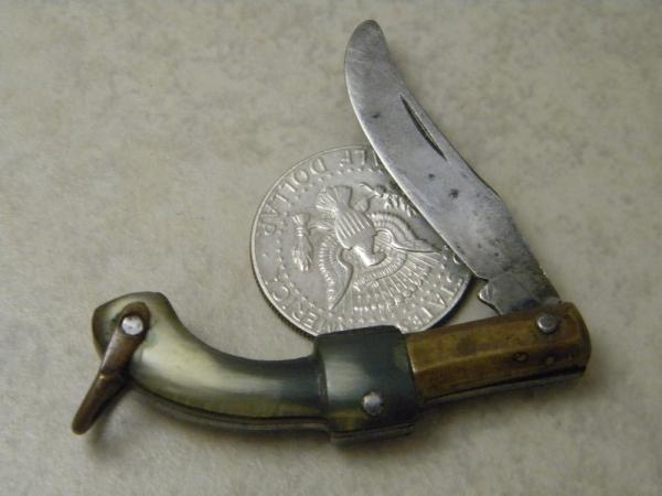 Unbranded Horn Miniature Gun Shaped Figural Knife 