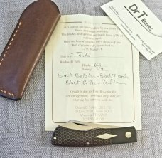 DrT David Taber Blackout Native..Black & silver Ctec, black micarta bolsters, ATS-34,coa/slip,3 3/4"