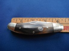  S&W / SMITH AND WESSON HAMMER FORGED POCKET KNIFE, 3 BLADE SOWBELLY, HORN SCALES