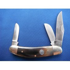 S&W / SMITH AND WESSON HAMMER FORGED POCKET KNIFE, 3 BLADE SOWBELLY, HORN SCALES