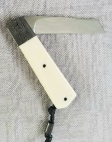 Vincenzo Balistreri Ivory Linen  Micarta White Wolf,4" .440C..Fools Gold Carbon..lanyard pin..bead