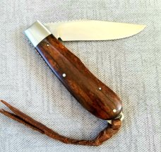 Rusty Preston Giraffe bone Backpocket Trapper, 4.5" closed, Roman Knot filework, lanyard with coa 