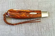 Rusty Preston Giraffe bone Backpocket Trapper, 4.5" closed, Roman Knot filework, lanyard with coa 
