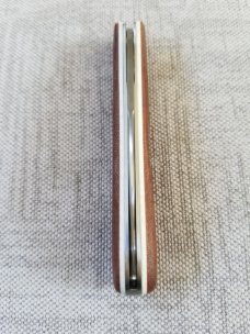 Bobby Toole Custom Dogleg Shadow Knife, crosscut micarta, New, CPM-154 ,4" closed , coa & pouch 