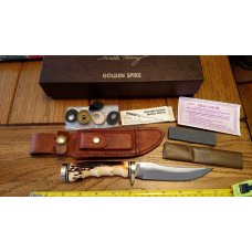 SCHRADE USA 153UH Golden Spike Hunting Knife Leather Sheath Carbon IN BOX Lot A