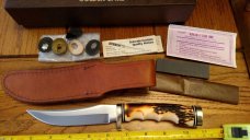 SCHRADE USA 153UH Golden Spike Hunting Knife Leather Sheath Carbon IN BOX Lot A