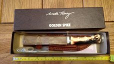 SCHRADE USA 153UH Golden Spike Hunting Knife Leather Sheath Carbon IN BOX Lot A