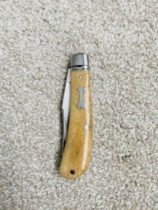 Bobby Toole Custom Mammoth Bone SB Trapper Knife,CPM-154 ,4" closed ,Integral Fluted Bolsters 