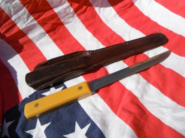 RARE Vintage US Ka-bar KABAR Yellow Handle Fishing Fish Fillet Knife  With original leather sheath 