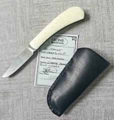 Tinus Stone Custom Lanny Clip slipjoint...4" ...Giraffe Bone and N690..w/liners...coa and slip.