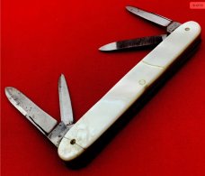 Vintage EMPIRE WINSTED CT 4-Blade Shadow Pen Folding Pocket Knife c.1853-1930  Mother-of-Pearl