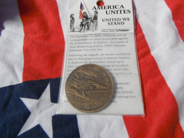 America Unites, United We Stand  911  9-11 Challenge Coin  Commemorative Medallion Brass.  New NOS