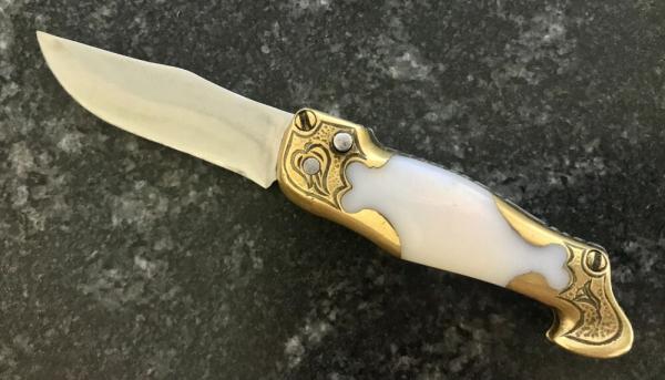 Vintage Miniature Russian Prison Knife (RPK) Switchblade, Boot Shape, Brass Handle, Used Vintage Miniature Russian Prison Knife (RPK) Switchblade, Boot Shape, Brass Handle, Used