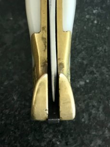 Vintage Miniature Russian Prison Knife (RPK) Switchblade, Boot Shape, Brass Handle, Used 