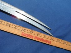 Arab two prong tip Sword with original sheath.  Made in Iraq. Very sharp!!! 23.5" Blade 33.5 OAL.  