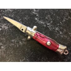 Farfalli Vintage Miniature Switchblade Knife Keychain Bambi Model Red Swirl Handle Used