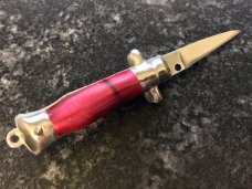 Farfalli Vintage Miniature Switchblade Knife Keychain, Bambi Model, Red Swirl Handle, Used 