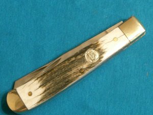 MIB CRAZY HORSE STAG ANTLER HANDLE TRAPPER GERMANY FOLDING POCKET KNIFE KNIVES OLD