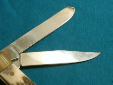 MIB CRAZY HORSE STAG ANTLER HANDLE TRAPPER GERMANY FOLDING POCKET KNIFE KNIVES OLD