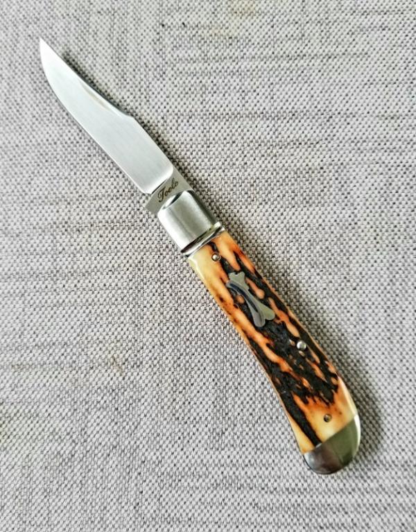 Bobby Toole Honknose Trapper Sambar Stag Knife,New, CPM-154 ,3.75". coa & pouch..Integral..dome pins
