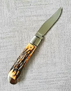 Bobby Toole Honknose Trapper Sambar Stag Knife,New, CPM-154 ,3.75". coa & pouch..Integral..dome pins