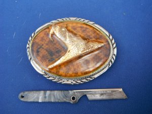 Gitz USA Razor Knife Folding POCKET KNIFE & Real Rattle Snake head/ Diamondback Rattler Belt Buckle