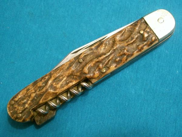 VINTAGE LOCKBACK STAG SOLINGER FEINSTAHL BAREHEAD CORKSCREW CHAMPAGNE BARTENDER POCKET KNIFE KNIVES