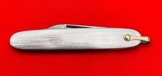 Vintage COLONIAL PROV RI Embossed Silver Tone Shadow Pen Folding Pocket Knife w/Bail