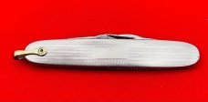Vintage COLONIAL PROV RI Embossed Silver Tone Shadow Pen Folding Pocket Knife w/Bail