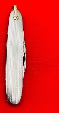 Vintage COLONIAL PROV RI Embossed Silver Tone Shadow Pen Folding Pocket Knife w/Bail
