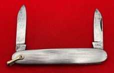 Vintage COLONIAL PROV RI Embossed Silver Tone Shadow Pen Folding Pocket Knife w/Bail