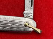 Vintage COLONIAL PROV RI Embossed Silver Tone Shadow Pen Folding Pocket Knife w/Bail