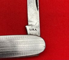 Vintage COLONIAL PROV RI Embossed Silver Tone Shadow Pen Folding Pocket Knife w/Bail