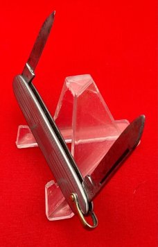 Vintage COLONIAL PROV RI Embossed Silver Tone Shadow Pen Folding Pocket Knife w/Bail